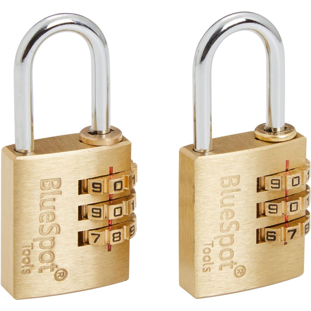 Bluespot 2pc 25mm Short Shackle 3 Dial Combination Locking Brass Padlock