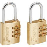 Bluespot 2pc 25mm Short Shackle 3 Dial Combination Locking Brass Padlock