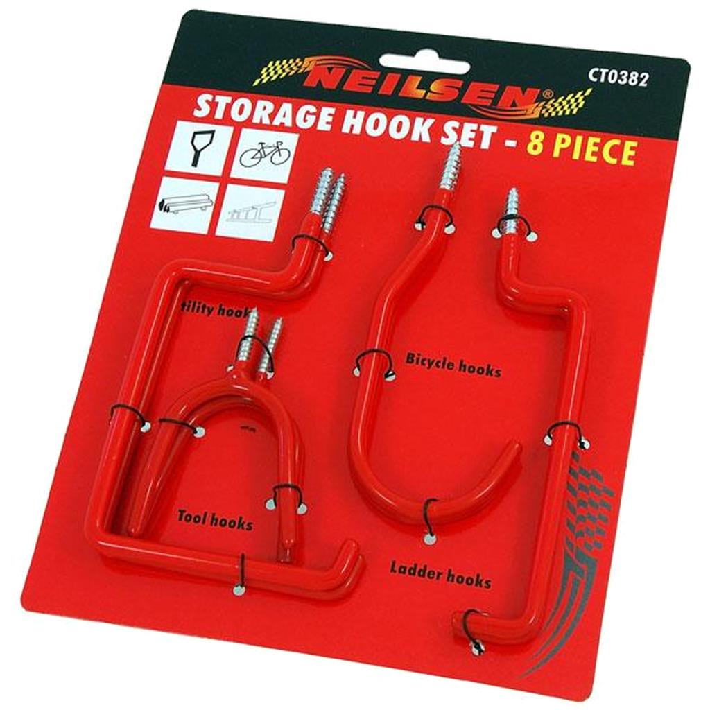 Neilsen 8pc Garage Hooks Organizer Wall Mount Hanging Storage Utility Hangers