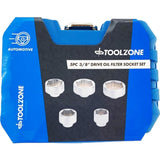 Toolzone Oil Filter Removal Remover Wrench Tool Socket Set 5pc 24mm - 38mm