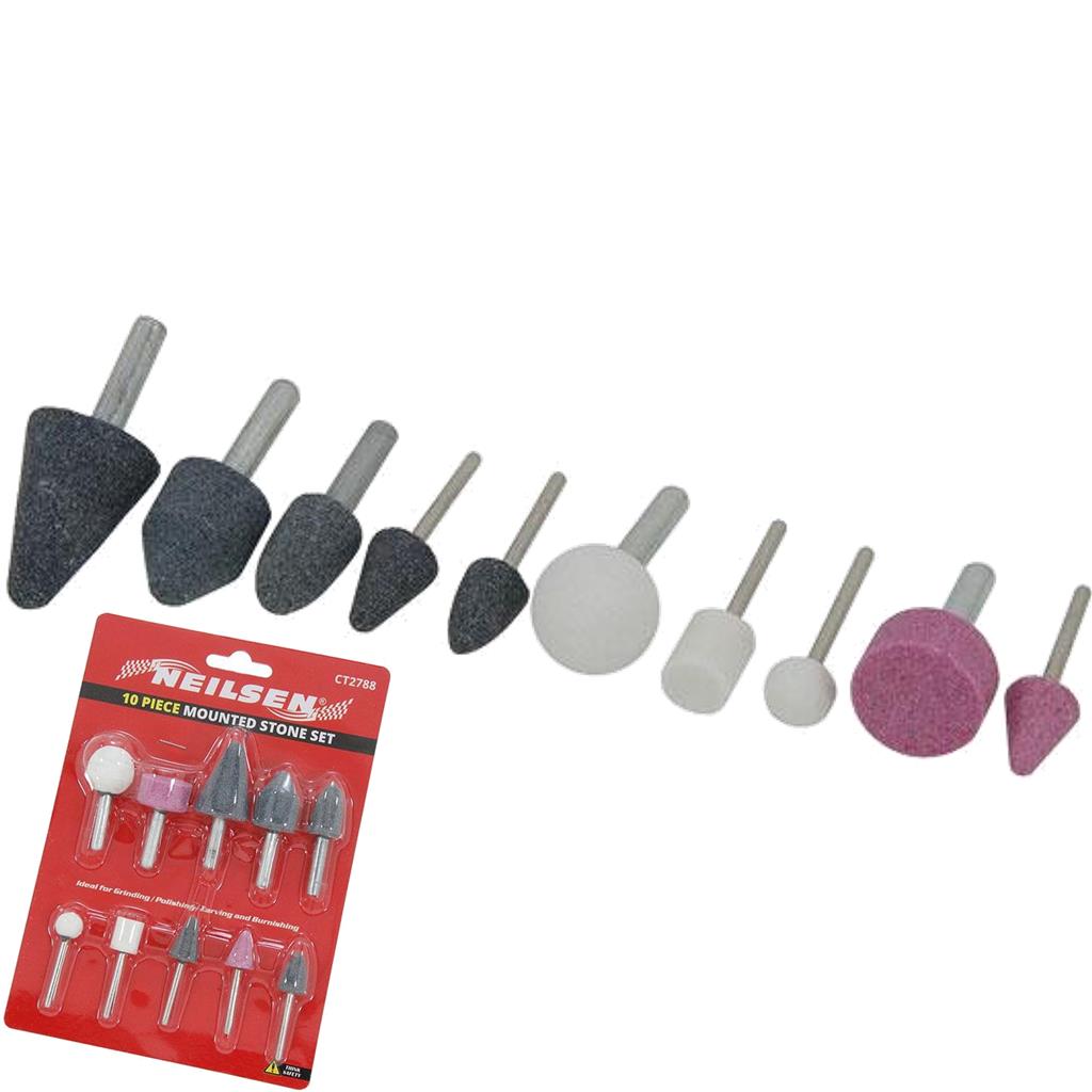Neilsen 10pc Mounted Stone Point Grinding Head Wheel Drill Rotary Tool Set