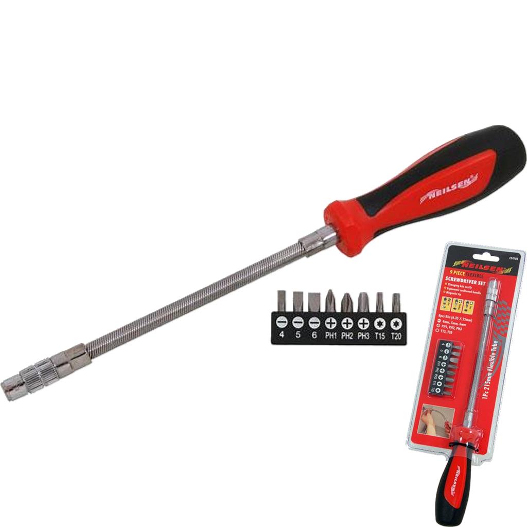 Neilsen 9pc Magnetic Ratchet Soft Grip Handle Screwdriver Bit Set Torx Pz Flat