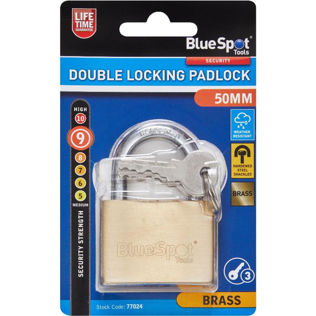 Bluespot 50mm Short Shackle Security Double Locking Brass Padlock & Keys Alike