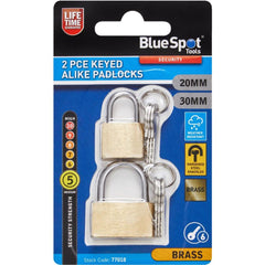 Bluespot 2pc 20mm 30mm Short Shackle Outdoor Security Brass Padlock & Keys Alike