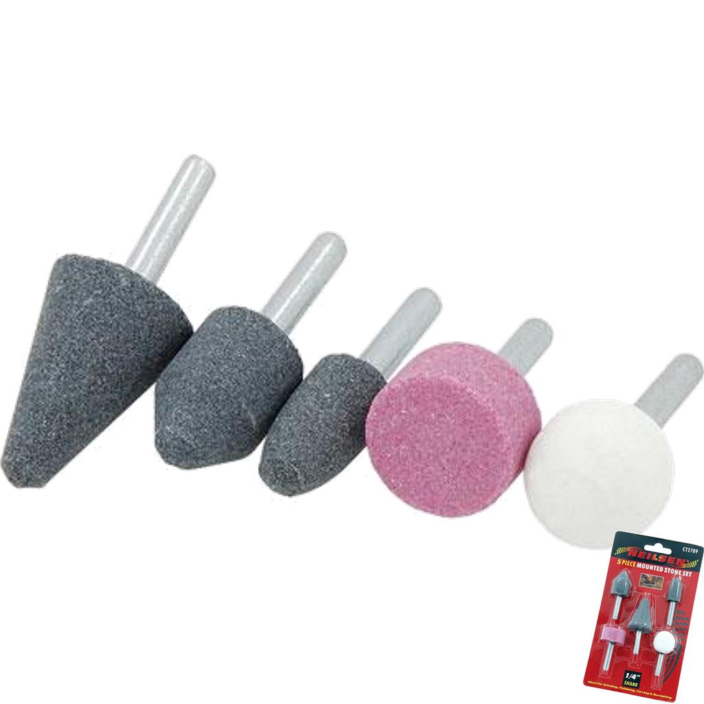 Neilsen 5pc Mounted Stone Point Grinding Head Wheel Drill Rotary Tool Set