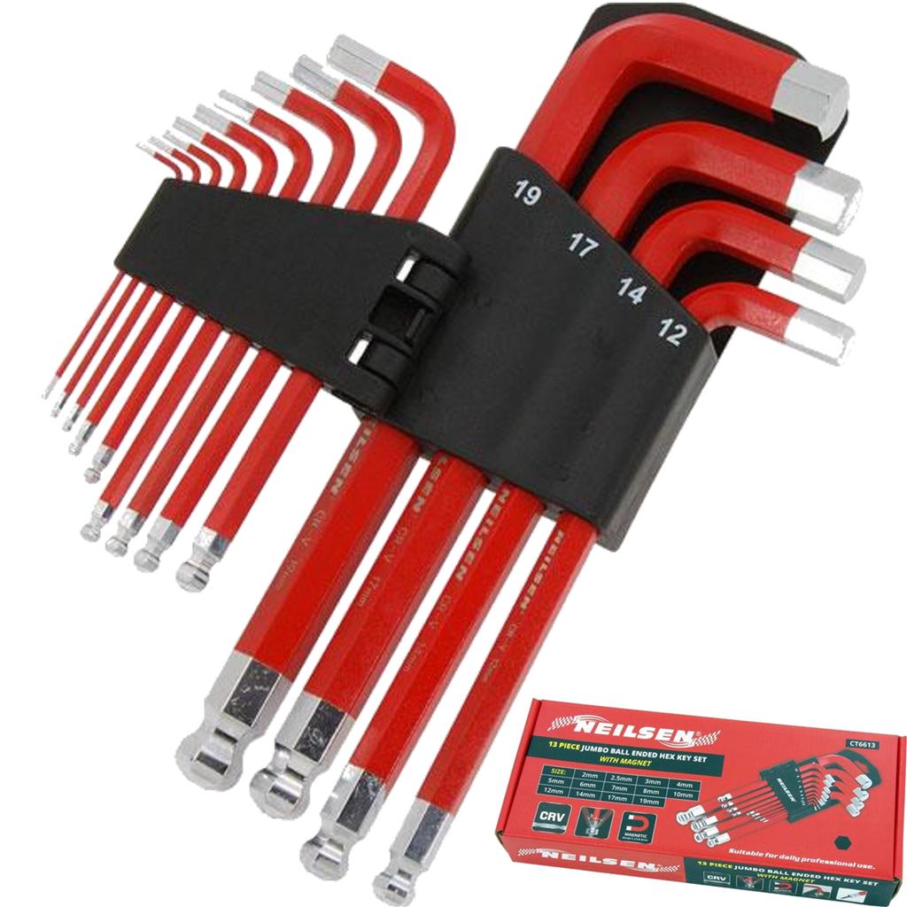 Neilsen 13pc Long Jumbo Metric Ball Point Hex Allen Alan Key Set 2mm - 19mm