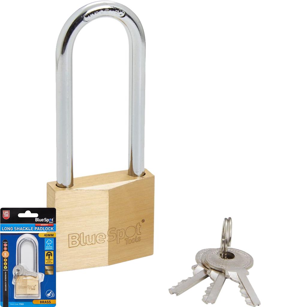 Bluespot 40mm Long Shackle Security Double Locking Brass Padlock & Keys Alike