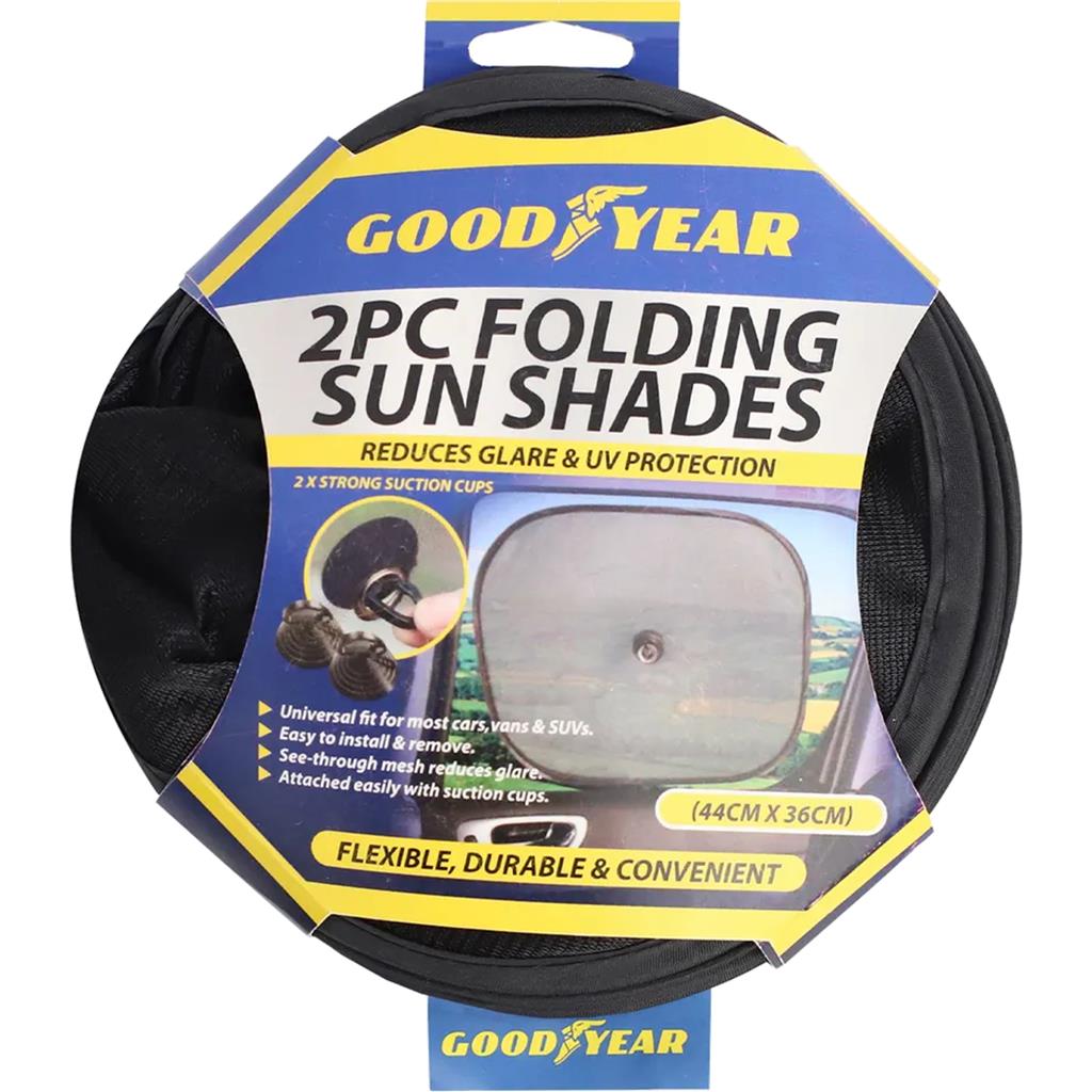 Goodyear 2pc Car Sun Shade Shield Folding Rear Side Window Large Cover UV