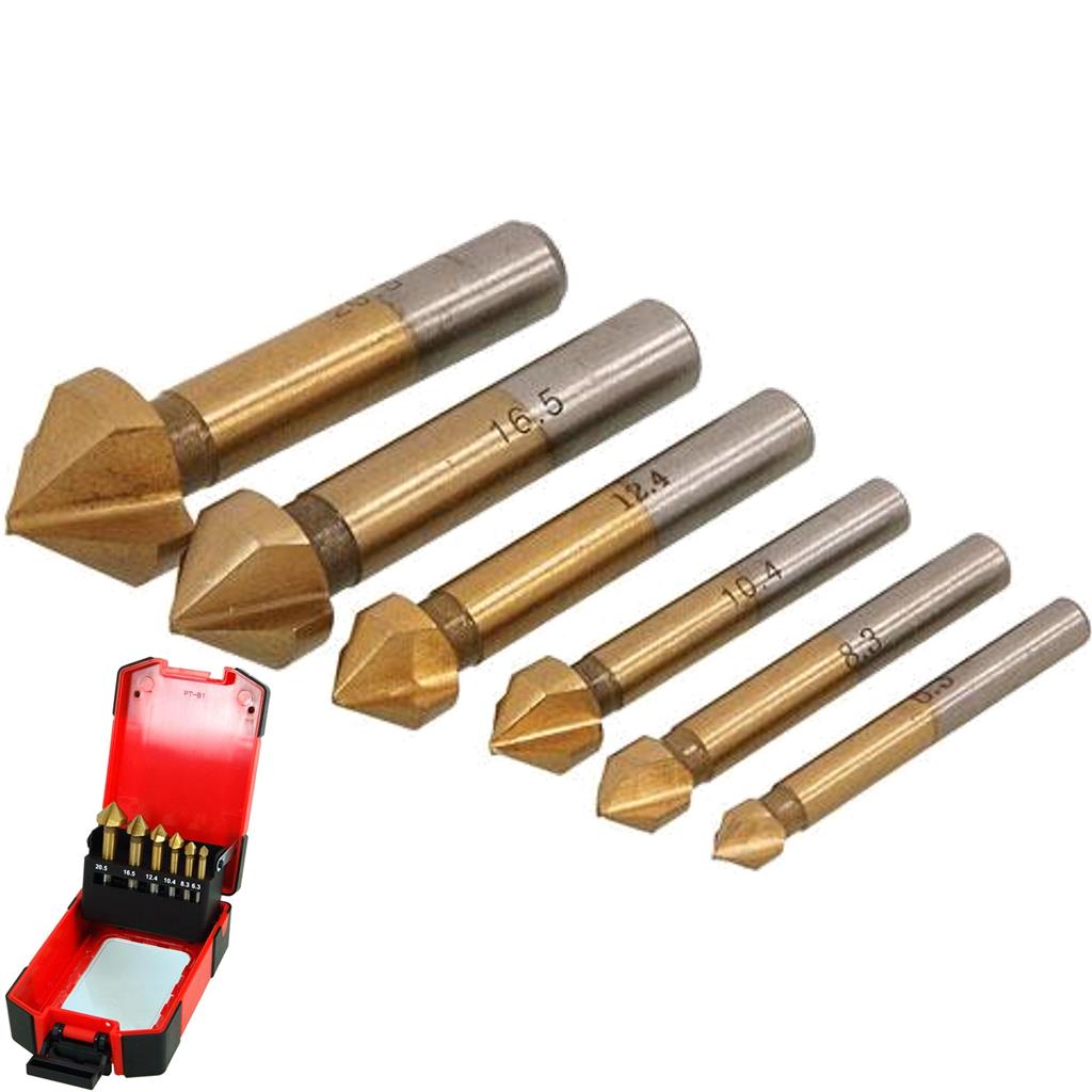 Neilsen 6pc Titanium Coated HSS Countersink Drill Bit Set For Steel Wood Bits