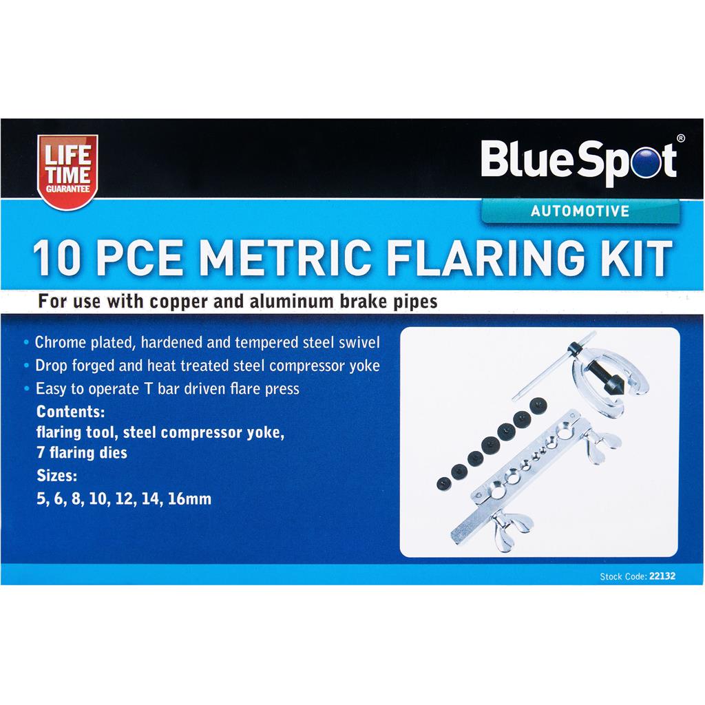BlueSpot 10pc Brake Pipe Flaring Metric Copper Aluminium Tube Repair Kit Set