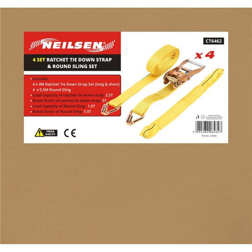 Neilsen 4pc Ratchet Tie Down Cargo Straps 38mm Lashing Truck Trailer Car