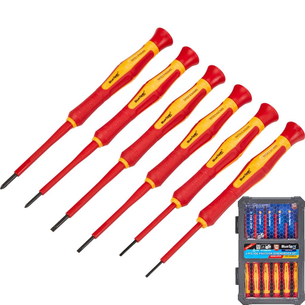 Bluespot 6pc Precision Screwdriver Magnetic Tips VDE Repair Phillips Slotted Set