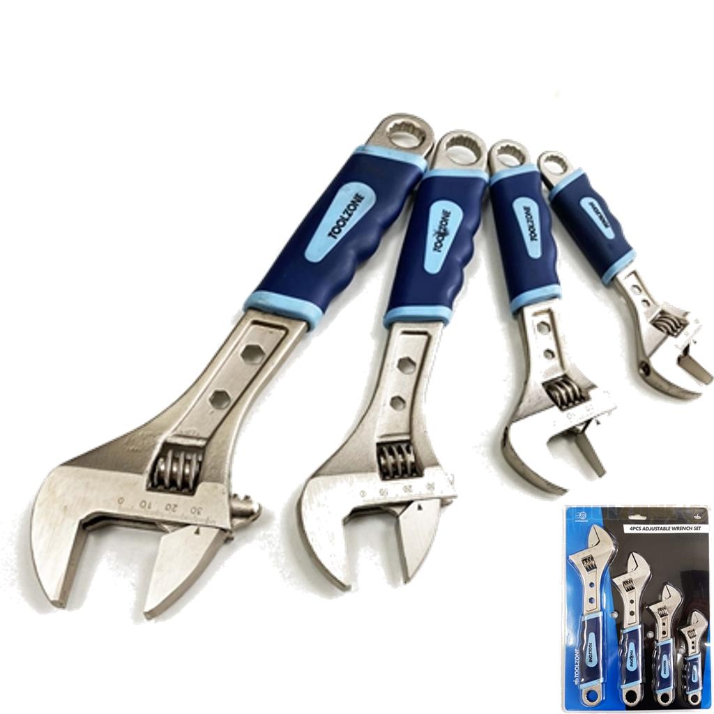 Toolzone 4pc Adjustable Spanner Wrench Soft Grip Handle 150mm 200mm 250mm 300mm