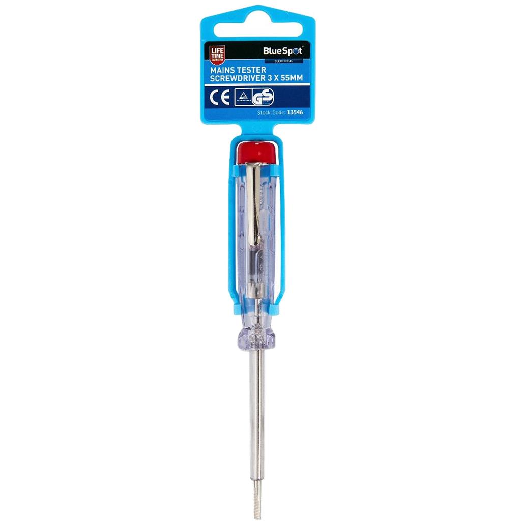 Bluespot 3mm x 55mm Electrical Mains Voltage Tester Electricians Screwdriver