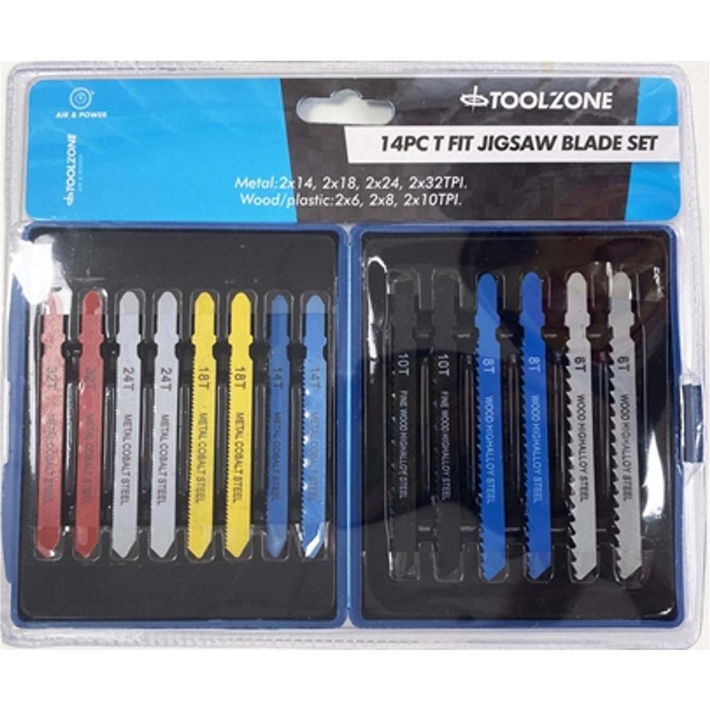 Toolzone 14pc Jigsaw Blade Set T Shank Fast Cut Blades For Metal Wood Plastic