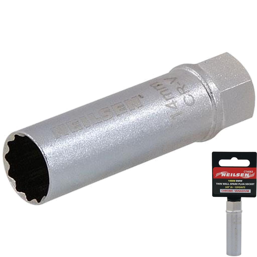 Neilsen 3/8" Drive 14mm Long Bmw Thin Wall Spark Plug Deep Square Metric Socket