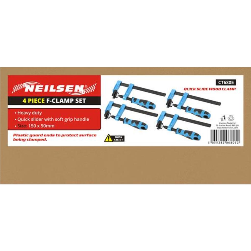 Neilsen 4pc F Clamps 150mm Wood Working Soft Grip Metal Heavy Duty Clamp 6"