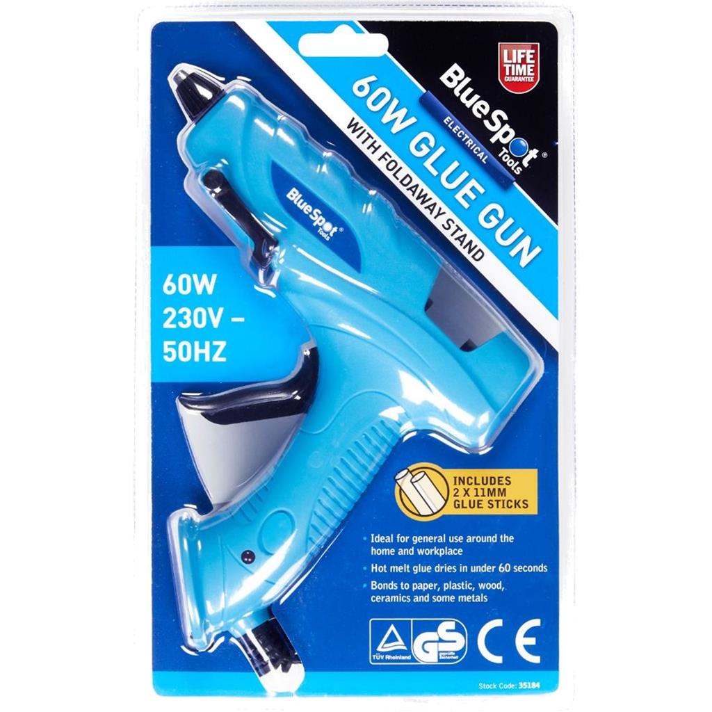 Bluespot Hot Melt 60W Corded Glue Gun With Foldaway Stand Craft Wood Plastic
