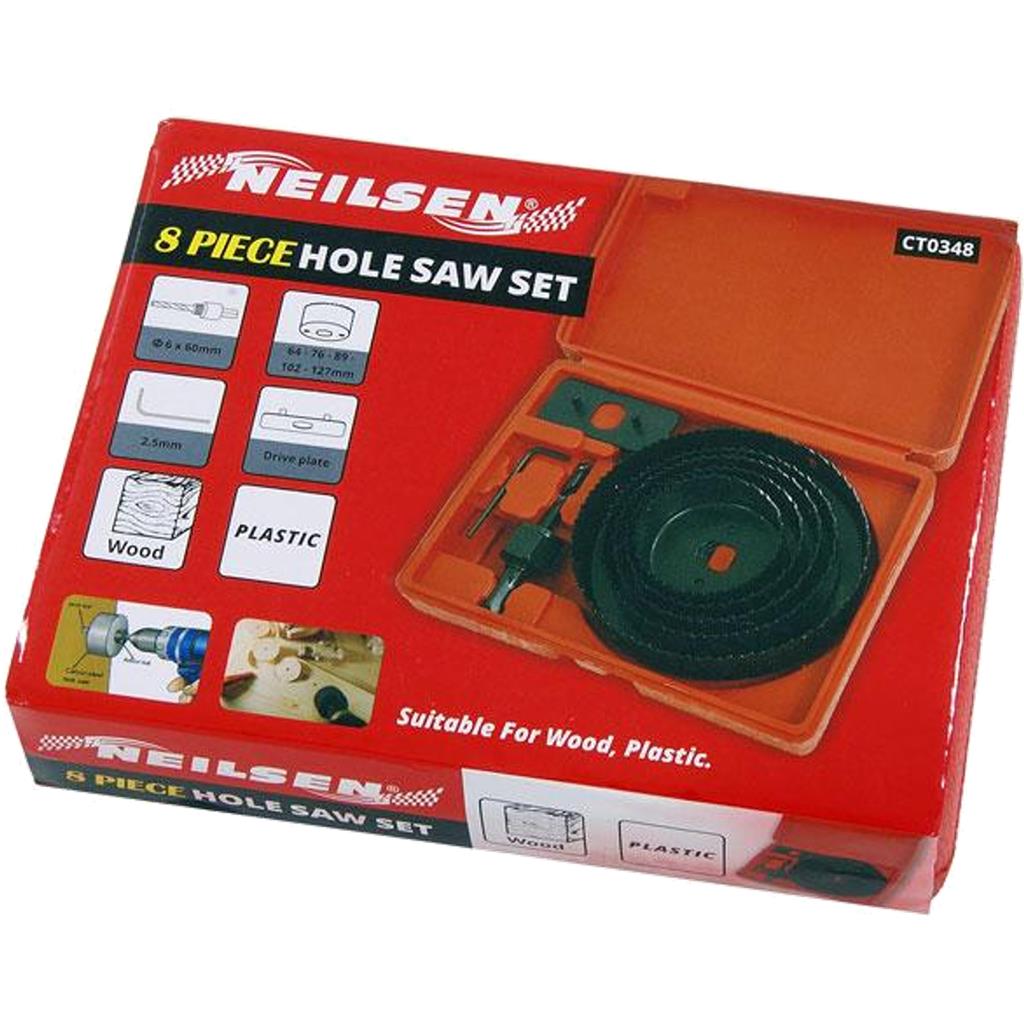 Neilsen 8pc Hole Saw Cutter Wood Plastic Holesaw Set 64mm - 127mm