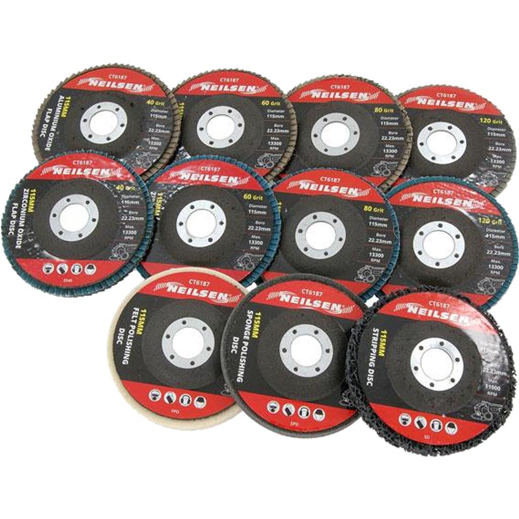 Neilsen 11pc Polishing Sanding Flap Discs Set Angle Grinder 115mm 4.5'' Disc