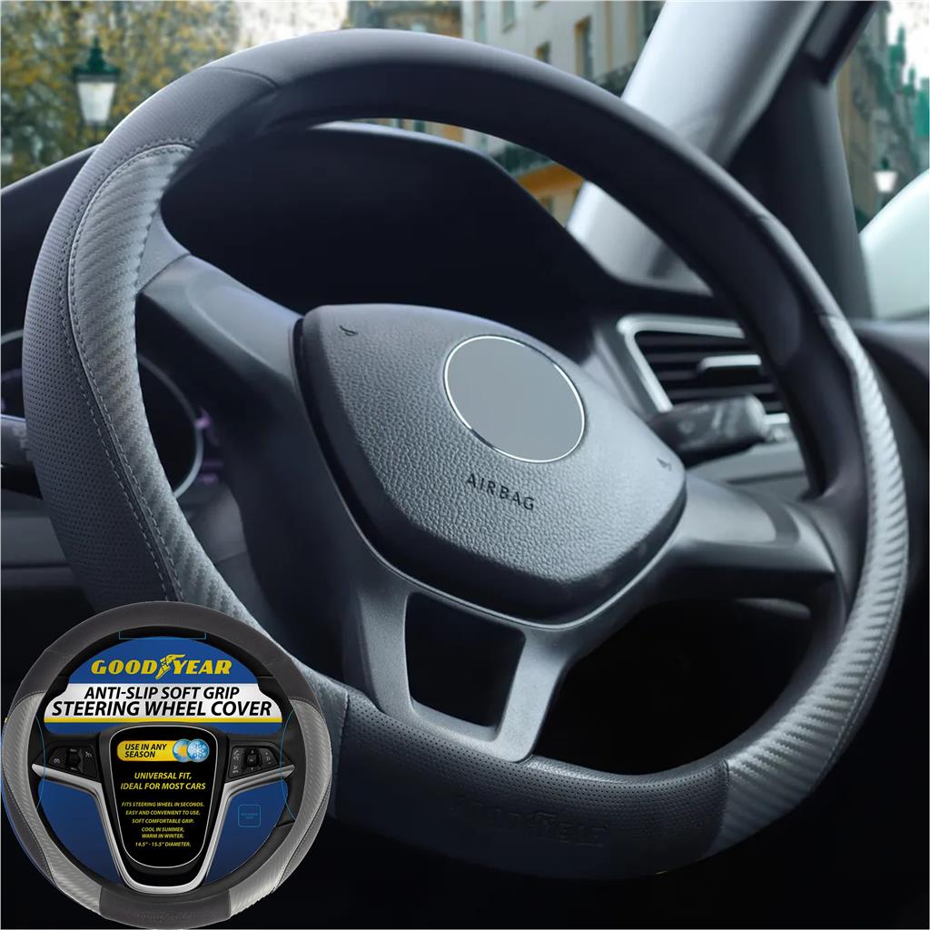 Goodyear Steering Wheel Glove Cover Black & Grey Mat Leather Look Universal