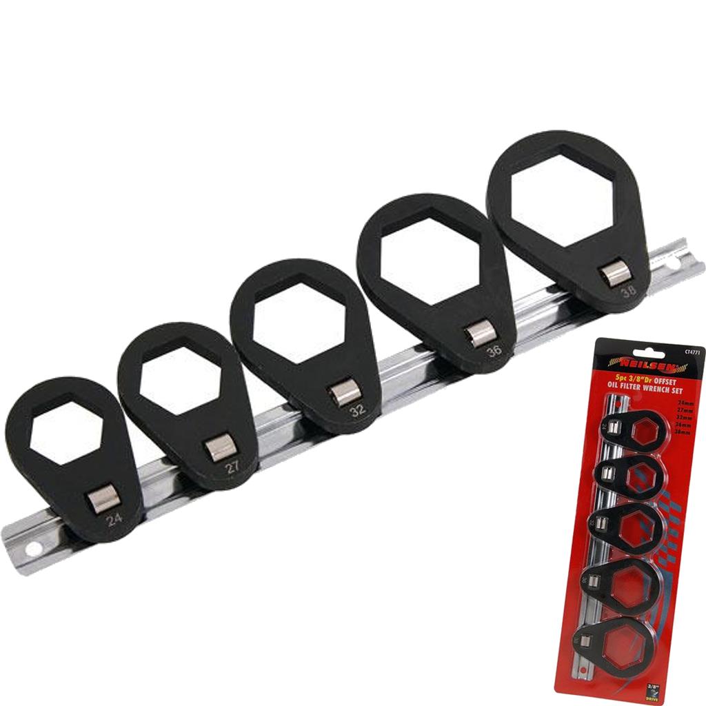 Neilsen 5pc Oil Filter Offset Low Profile Spanner Wrench 24mm - 38mm Set