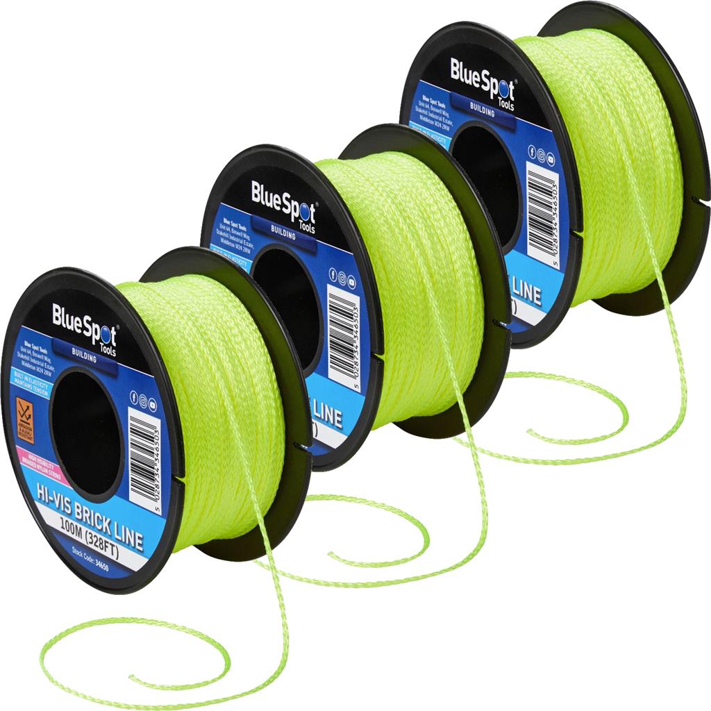 Biuilders String Line BlueSpot 100m Builders Hi-Vis Brick Laying Measuring Rope String Line ...