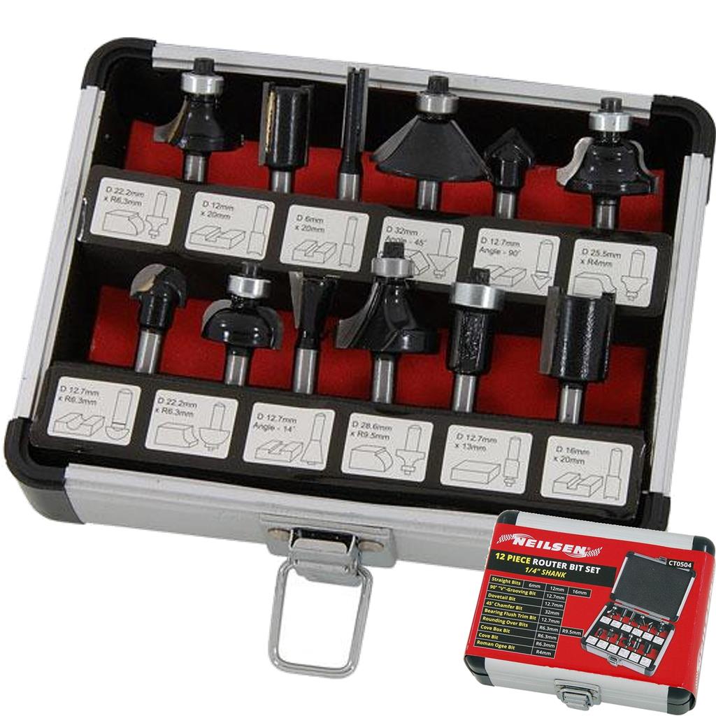 Neilsen 12pc Edge Cutting Router Bits Shank Grooving Rounding Bit Set 1/4"