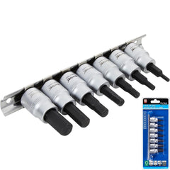 Bluespot 7pc Spline Hex Bit Socket Set 3/8" Drive Sockets 3mm - 10mm With Rail