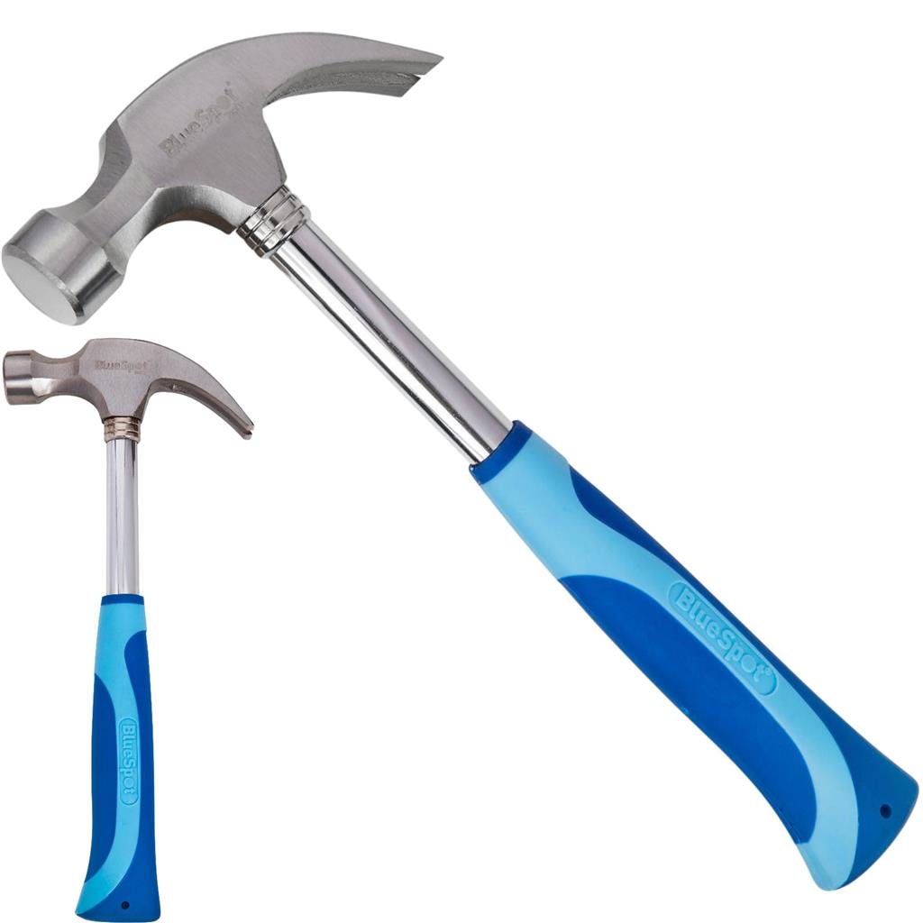 BlueSpot 20oz Claw Hammer Steel Shaft Rubber Grip Handel Hardened Curved Head