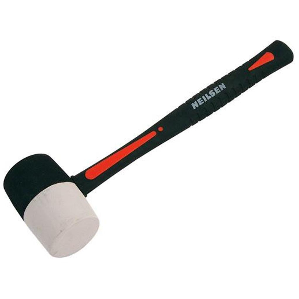 Neilsen 16oz White & Black Rubber Hammer Mallet Hardwood Shaft Grip Handle DIY