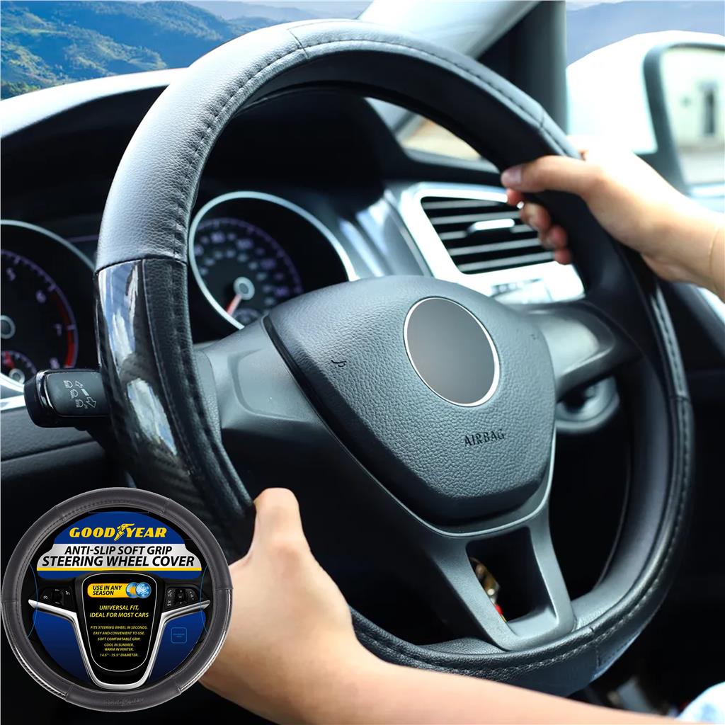 Goodyear Steering Wheel Glove Cover Soft Grip Black Gloss Leather Look Universal