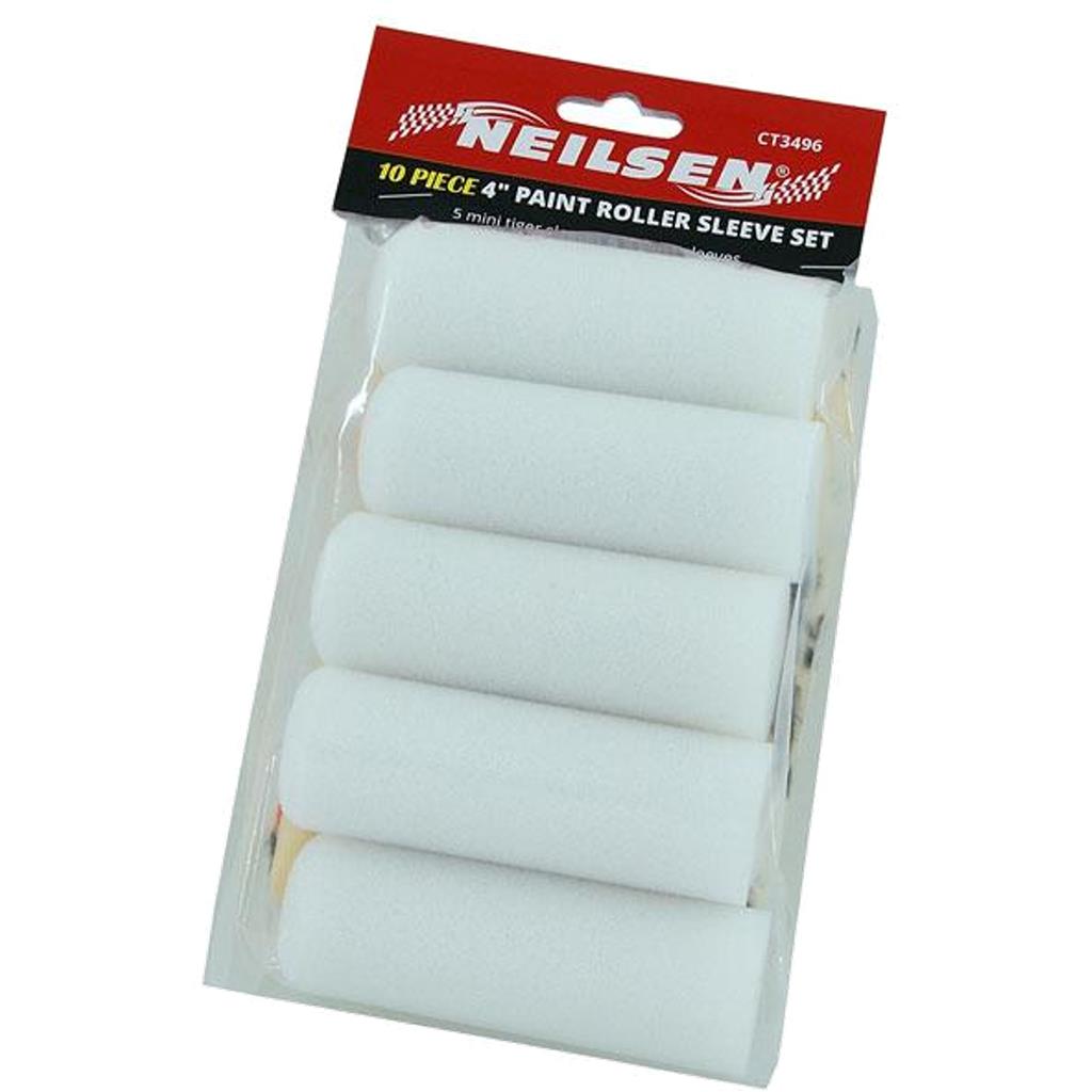 Neilsen 10pc Tiger & Gloss Mini Replacement Roller Sleeves Painting 100mm Set