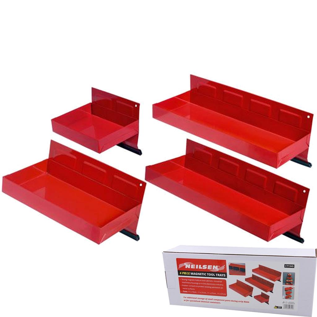 Neilsen 4pc Workshop Magnetic Tool Holder Shelves Parts Storage Tray Rack Set