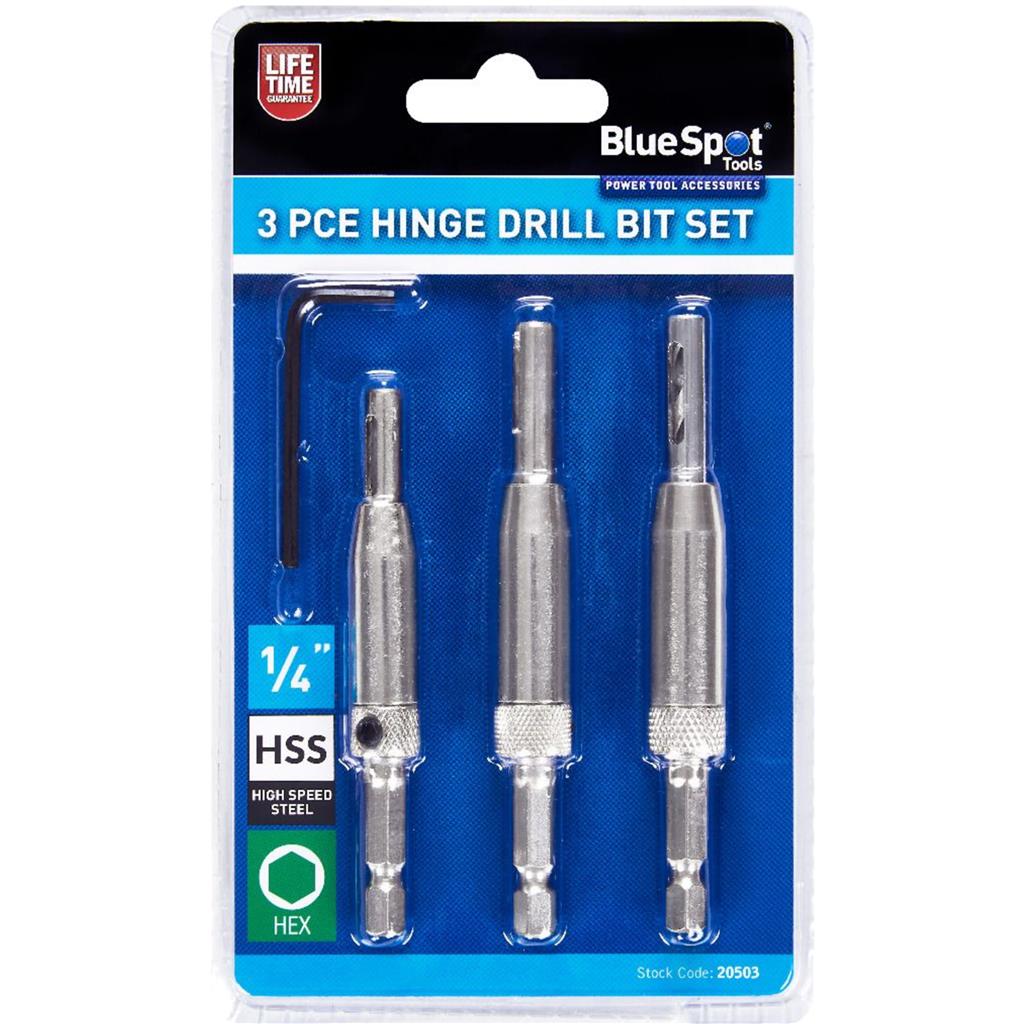 Bluespots 3pc Hinge Drill Self Centering Pilot Holes Diy Hss Impact Bit Set