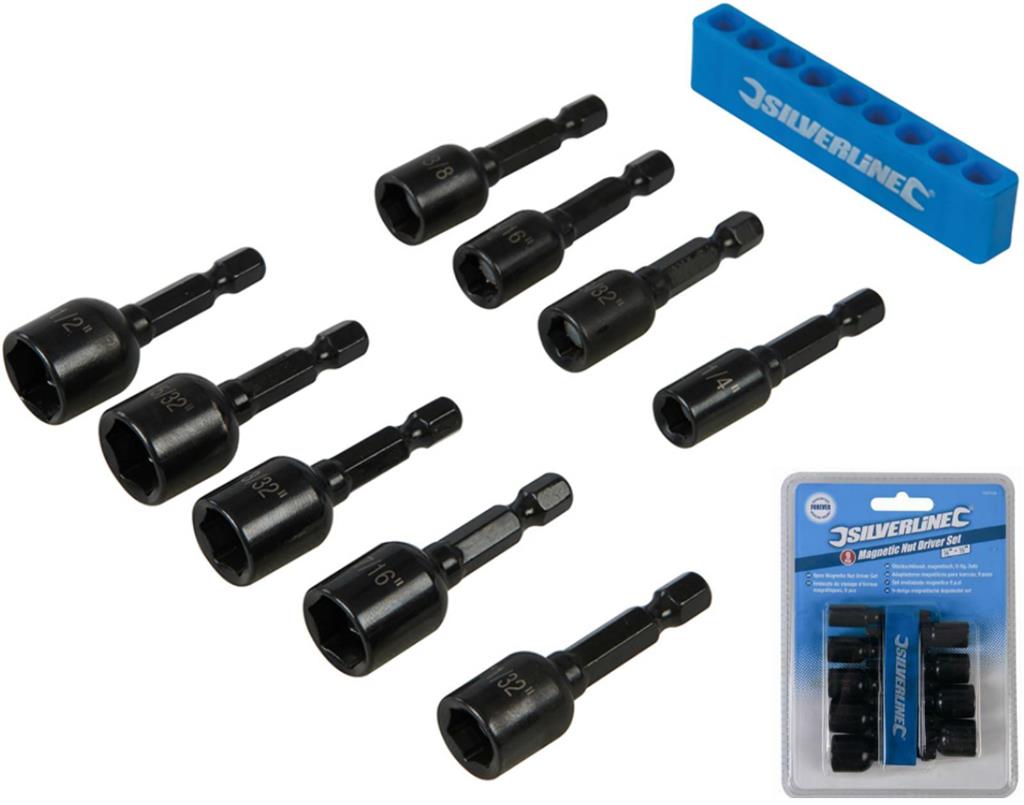 Silverline 9pc Imperial Magnetic Nut Driver Set 1/4"-1/2" Impact Drill Socket