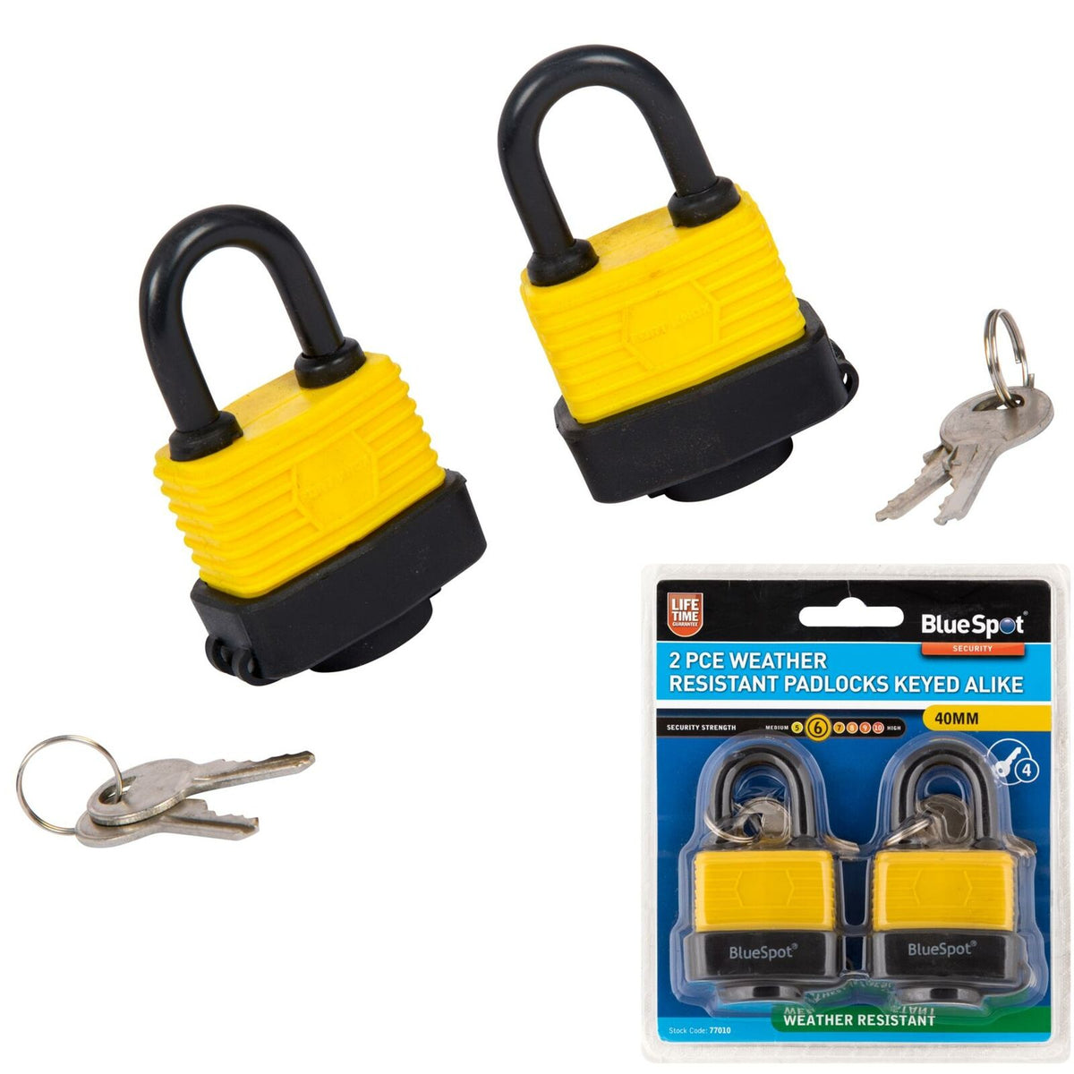 Bluespot 2pc Waterproof 40mm Steel Shackle Outdoor Security Padlock & Keys Alike