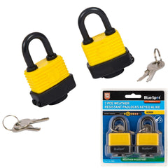 Bluespot 2pc Waterproof 40mm Steel Shackle Outdoor Security Padlock & Keys Alike