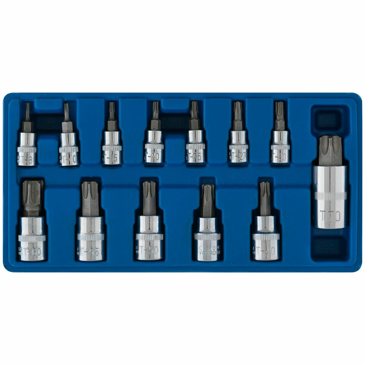 BlueSpot 13pc Male Torx Bit Star Socket Set 1/4" 3/8" 1/2"  T8 -T70 Trx Sockets