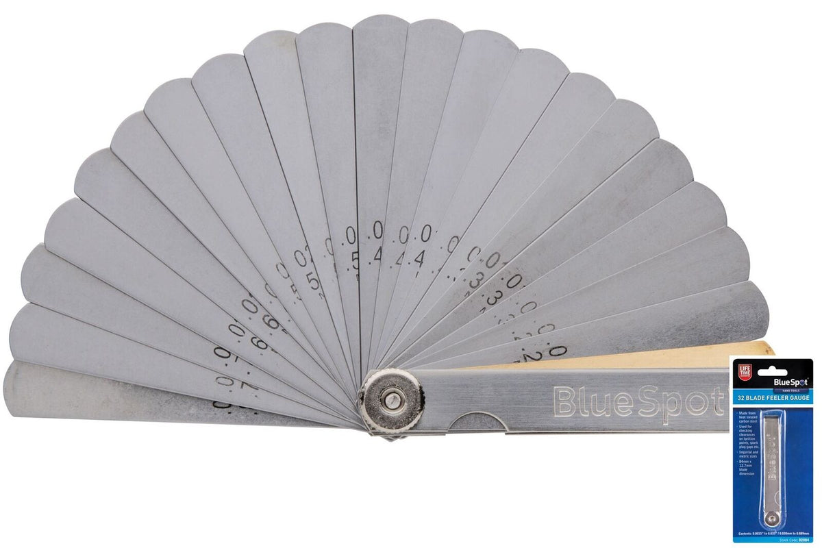 BlueSpot 32 Blade Leaf Feeler Gauge Metric Imperial Includes Brass Blade