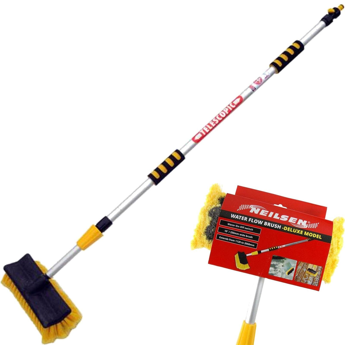 Neilsen 2M Telescopic Water Flow Car Wash Brush | Extendable Pole for Vehicle Cleaning & Detailing