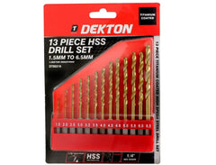 Dekton 13pc HSS Drill Metal Bits Set Titanium Coated 1/4" Hex Fits Impact Driver