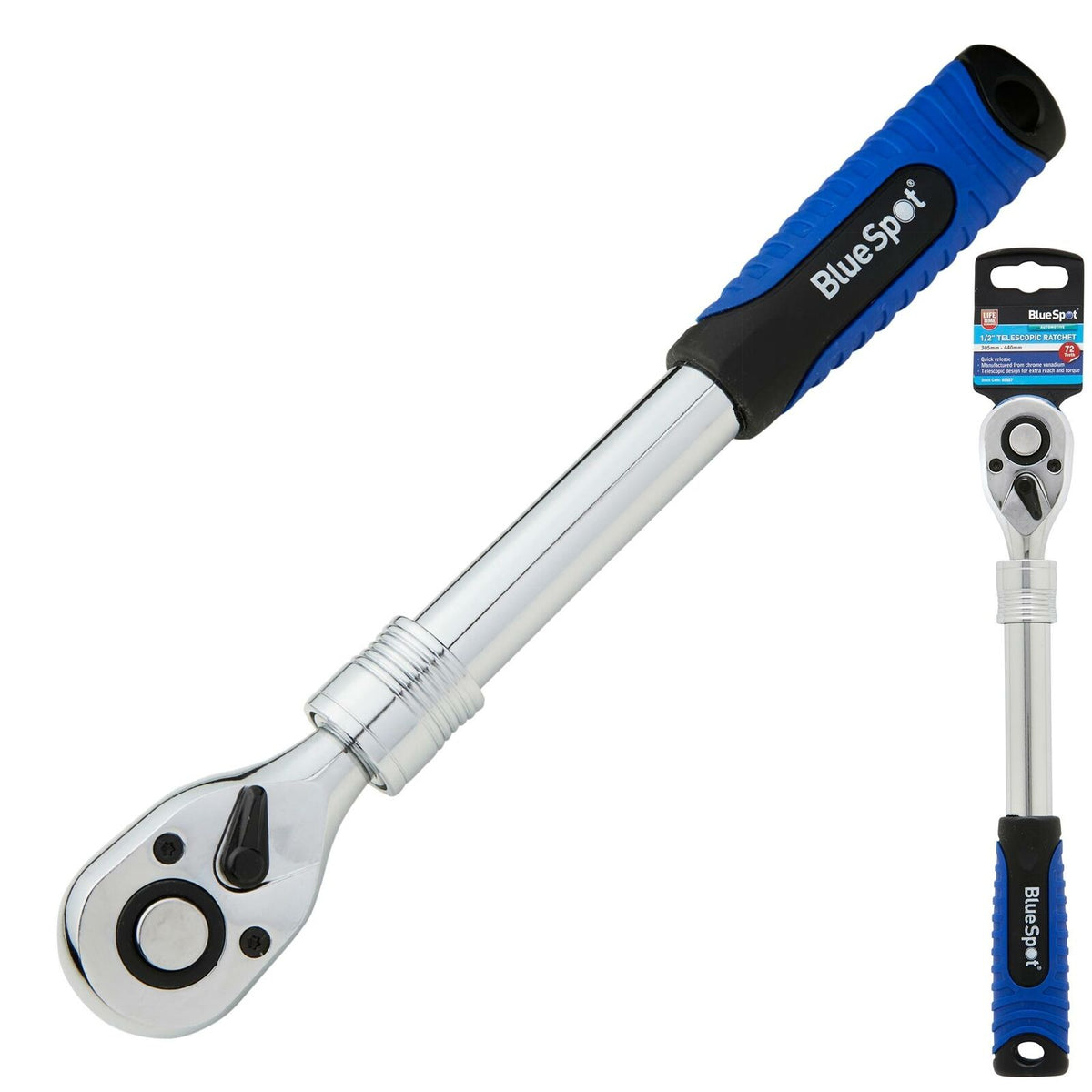 BlueSpot Socket Extendable Telescopic Ratchet Handle Quick Release 72 Teeth 1/2"