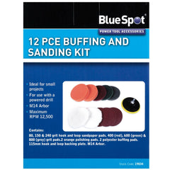 Bluespot 12pc Buffing Sanding Polishing Mop Wheel Pad Set For Grinder And Drill