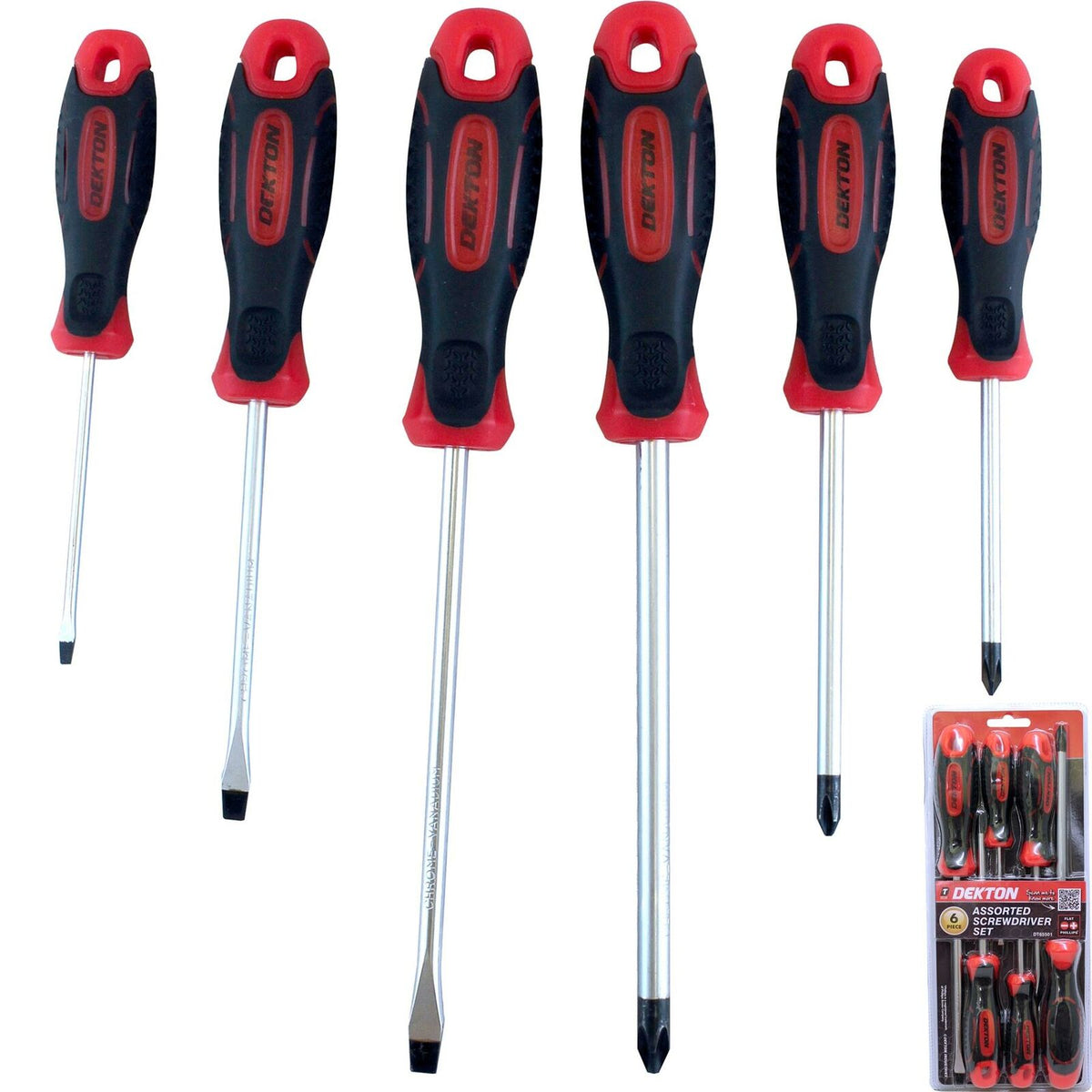 Dekton 6pc Magnetic Soft Grip Slotted Flat Phillips Screwdriver Set 75mm - 150mm
