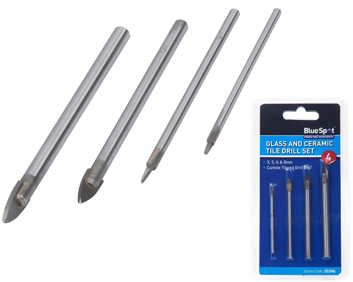 Bluespot 4pc Tools Ceramic Tile Glass Mirror Drill Bit Set 3mm 5mm 6mm 8mm Bits