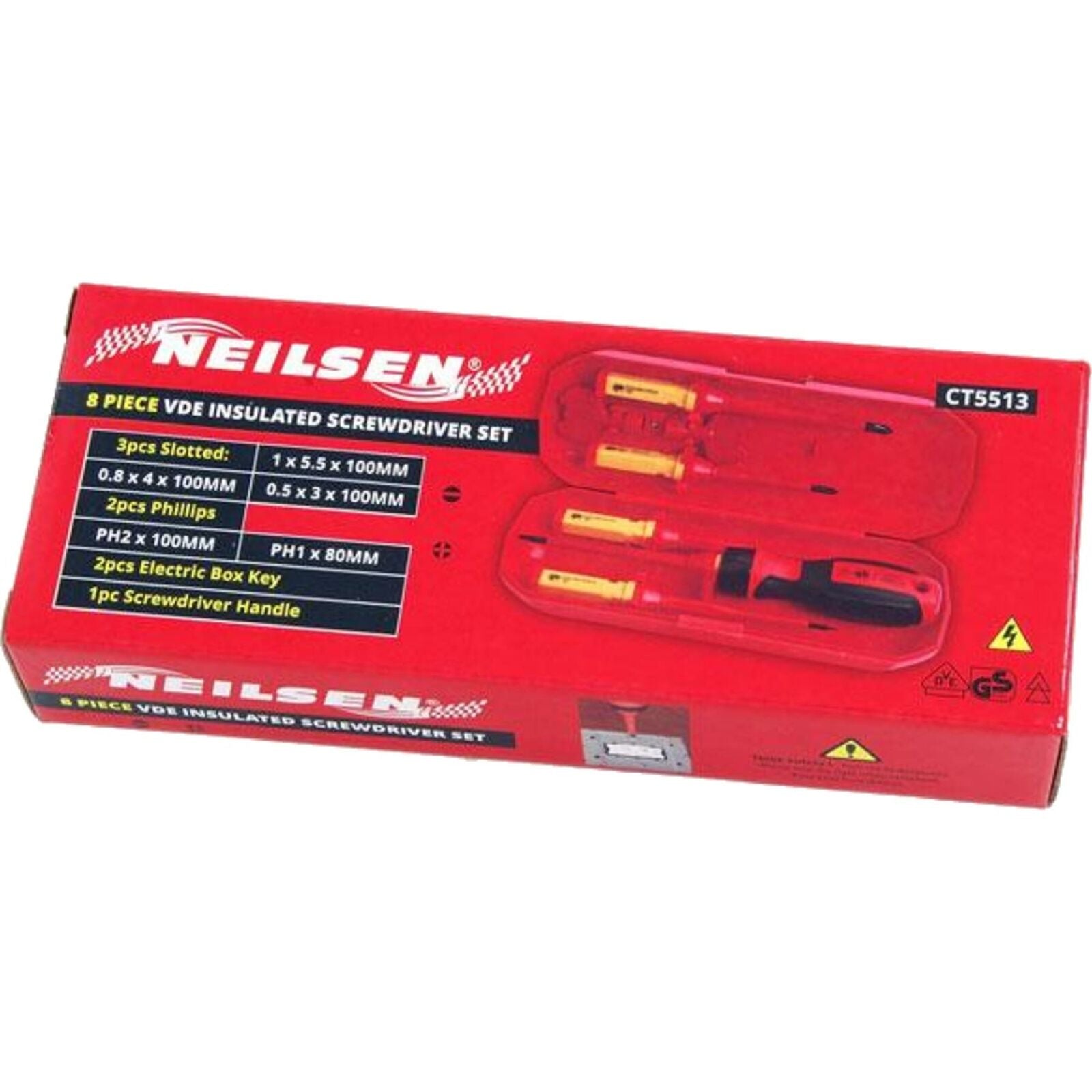 Neilsen 8pc Vde Insulated Pozi Flat Slotted Magnetic Tip Screwdriver Set