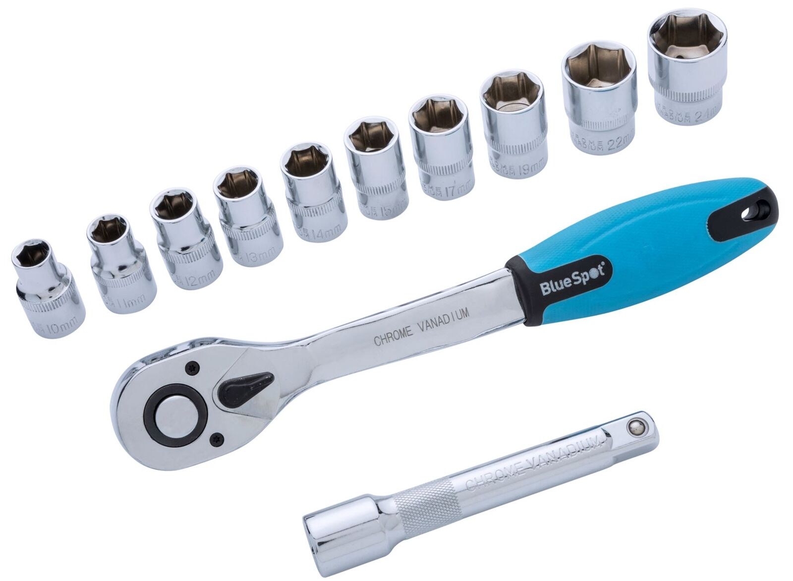 Bluespot 12 Pc Metric Socket 1/2" Drive Ratchet Extention Bar Set 10mm to 24mm