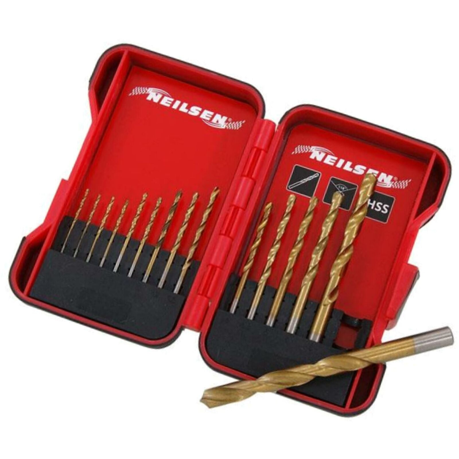 Neilsen 15pc HSS Titanium Coated Drill Set 1.5mm - 10mm For Steel Metal Wood