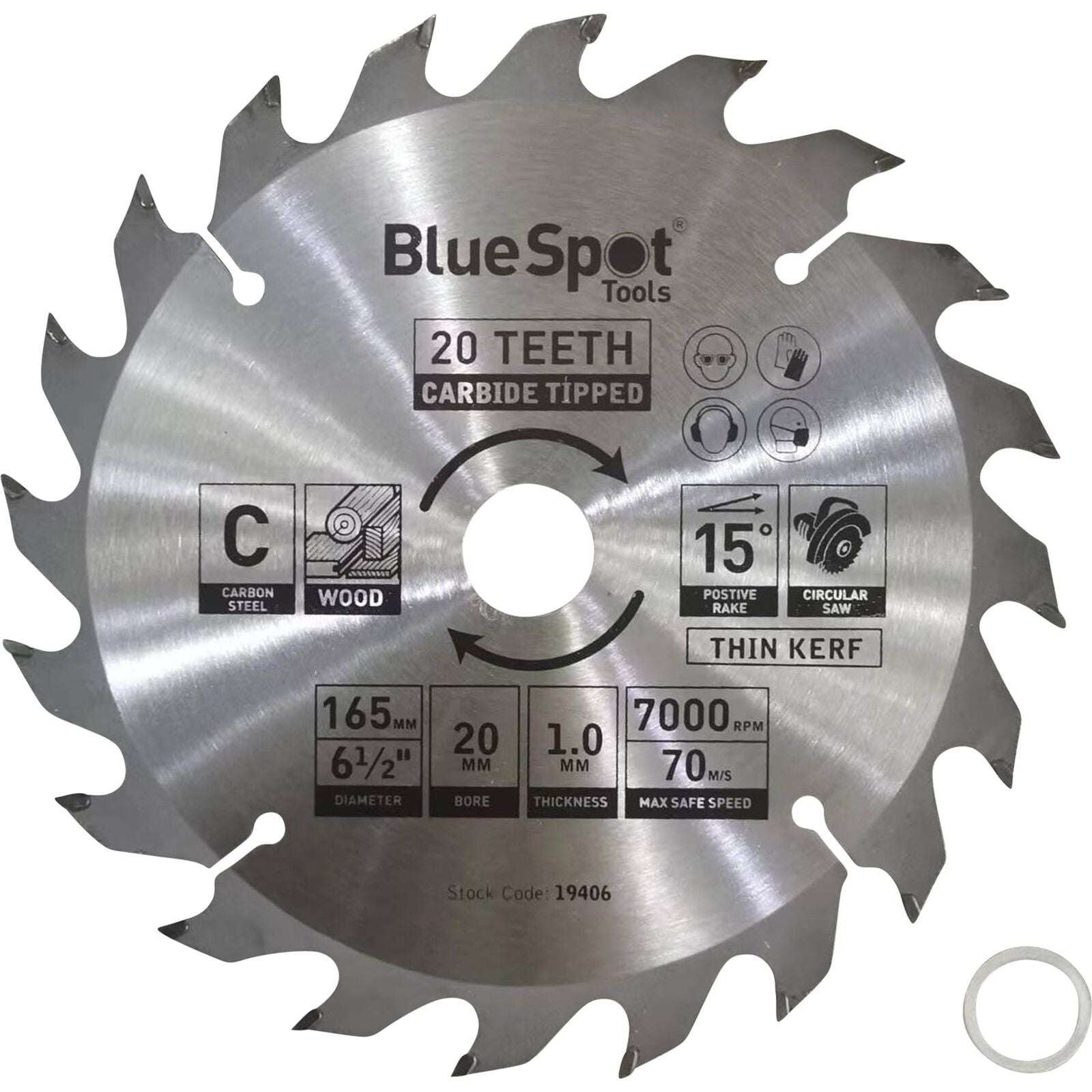 BlueSpot 165mm Tct Circular Mitre Saw Blade Blades 20mm Bore 20 Teeth